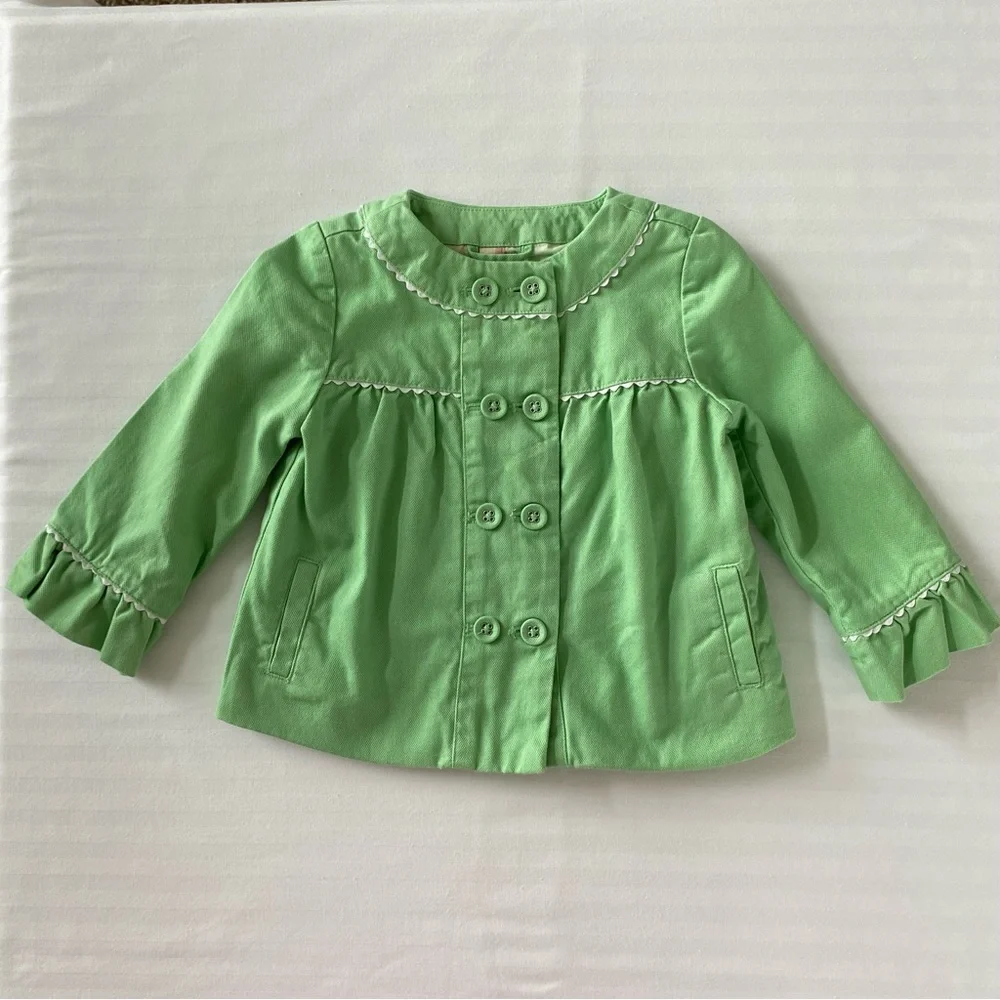 Janie Jack Jacket Size 6 12 Months Green Spring Coat Easter Lined Girls Pockets